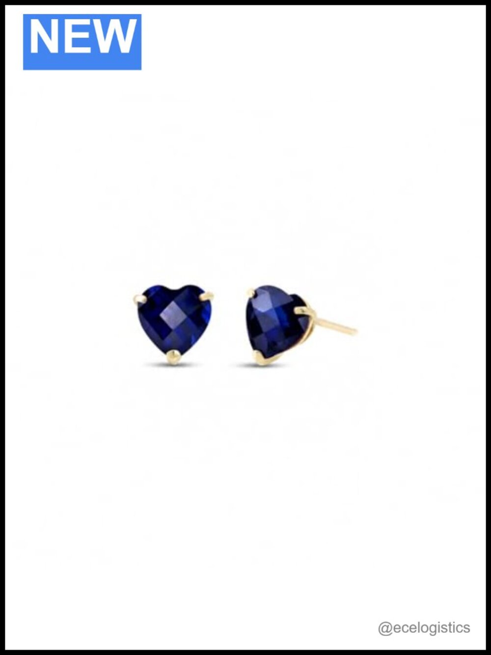 14k Solid Gold Stud Earrings, 3.1ct Heart Blue Sapphire